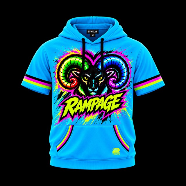Rampage Baseball custom short-sleeve hoodie in cyan, designed by 2Twelve