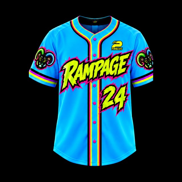 Rampage Baseball custom full-button game jersey in cyan, designed by 2Twelve