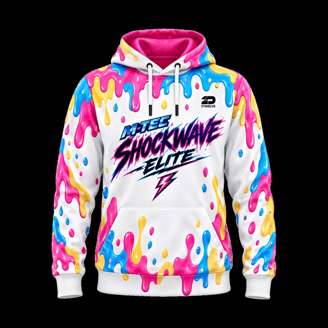 M-TEC Shockwave Elite custom short-sleeve hoodie in drip, designed by 2Twelve
