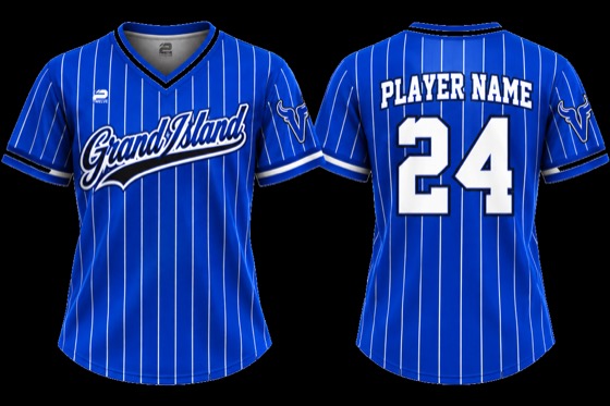 Grand Island Little League blue pinstripe jersey