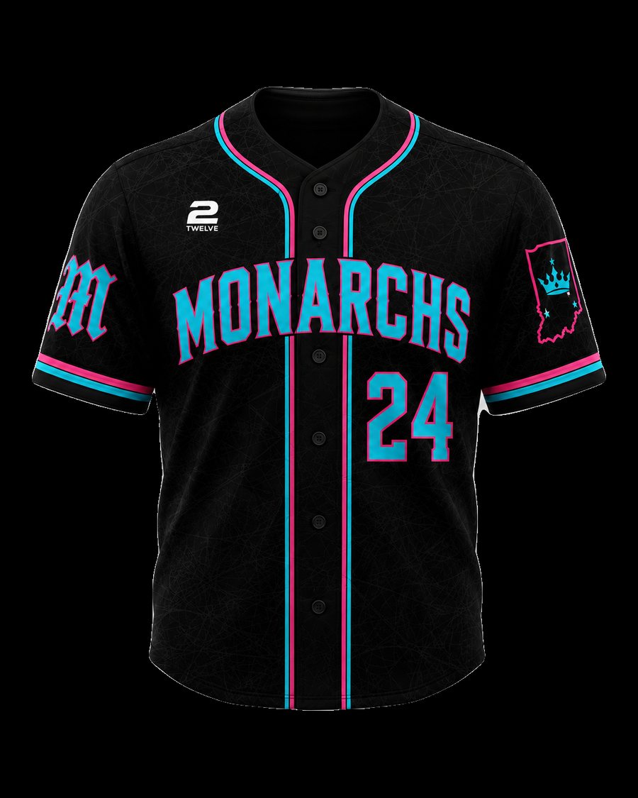Indiana Monarchs City Connect jersey in black, teal and pink